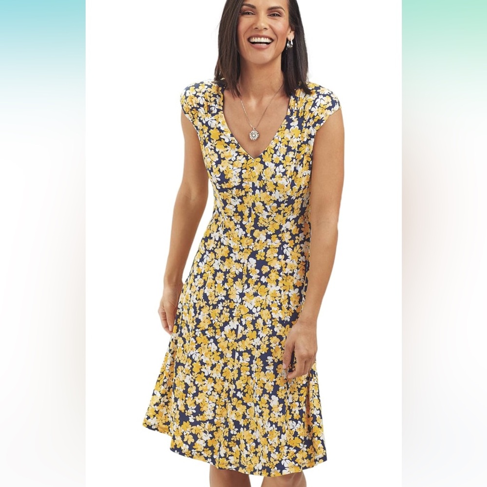 London Times Navy/Yellow Floral Dress